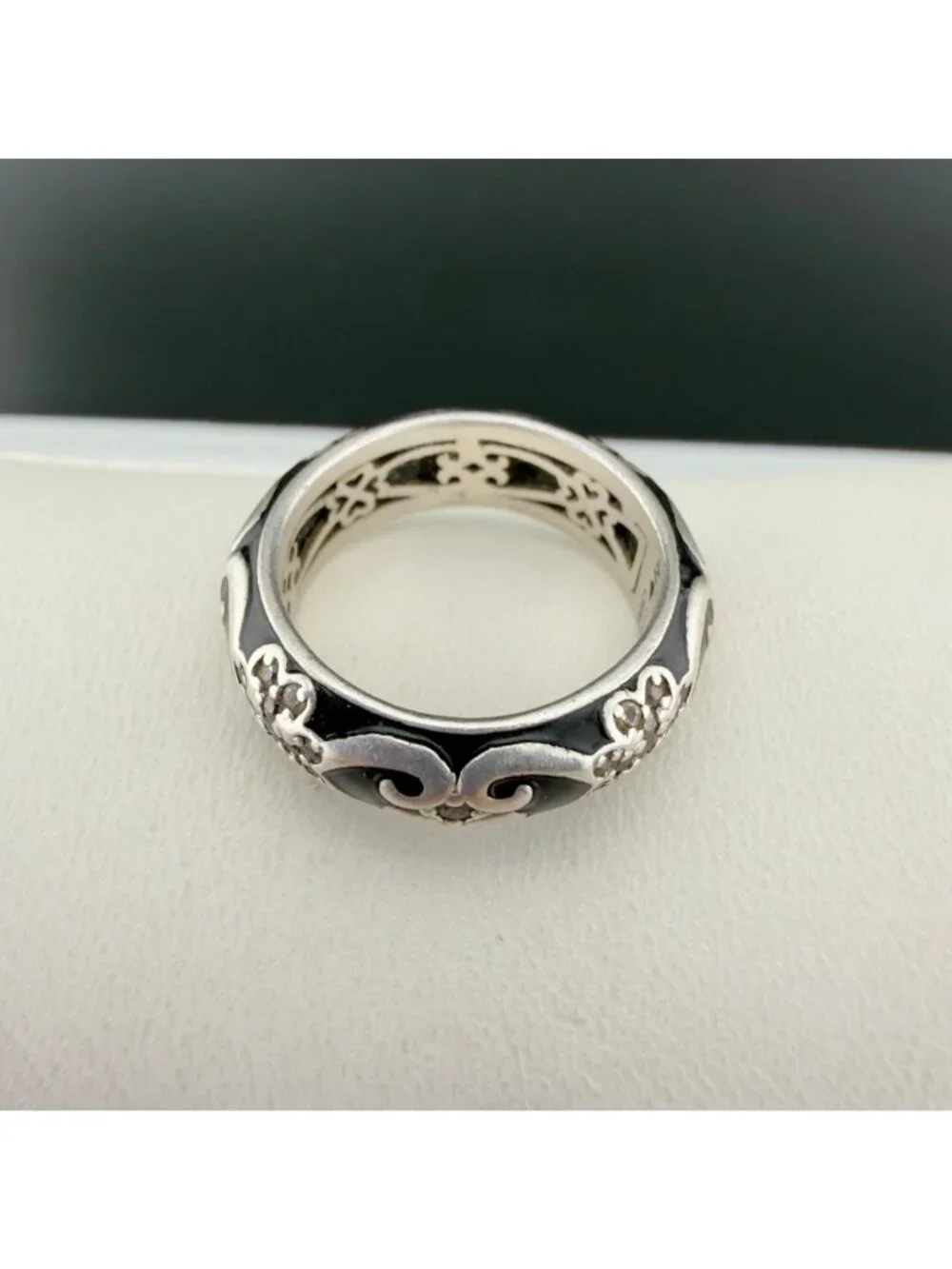 Hidalgo Sterling Silver Black Enamel CZ 925 Band Ring Size 7
